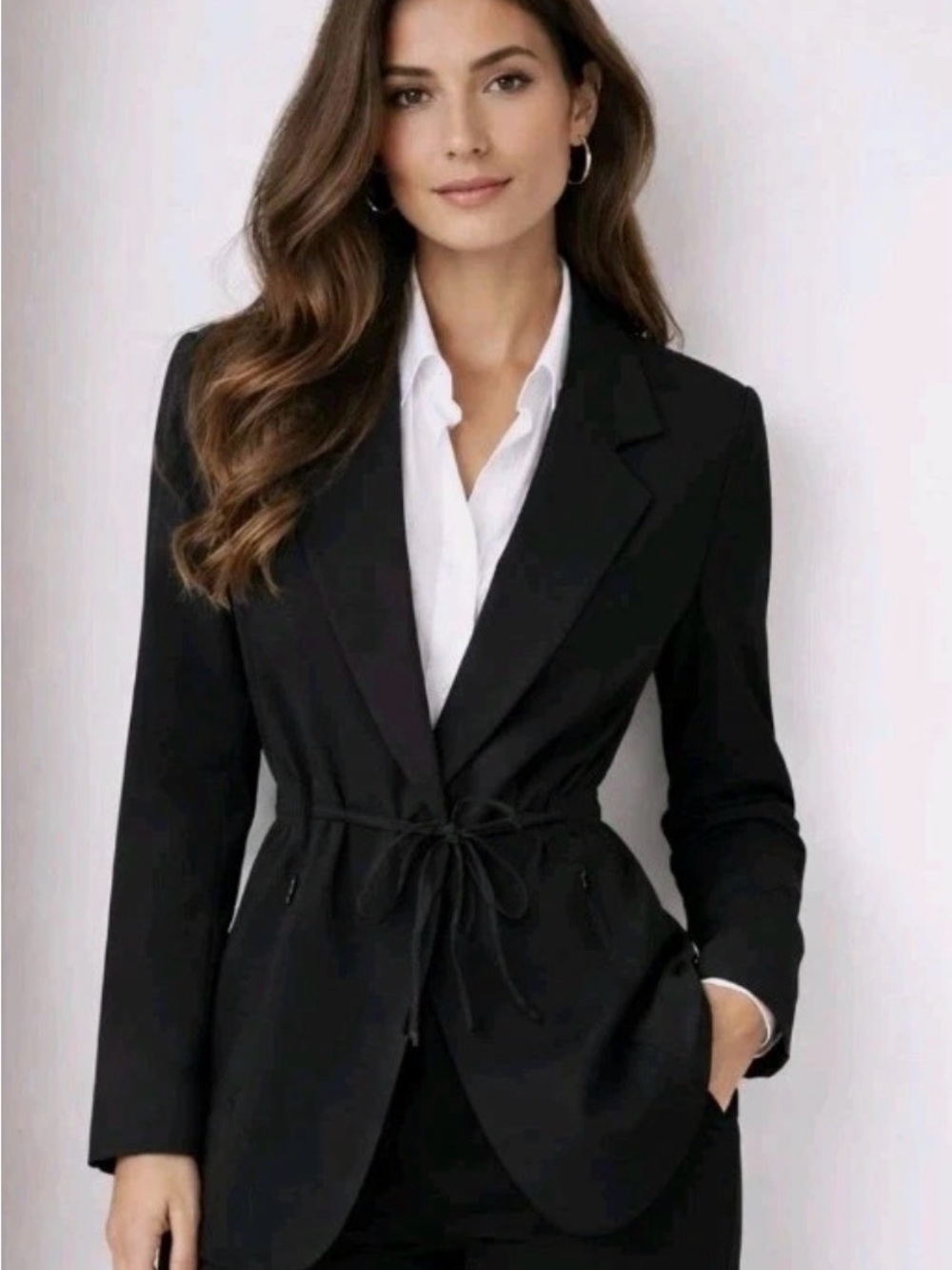 Athleta Black Drawstring-Waist Blazer Jacket